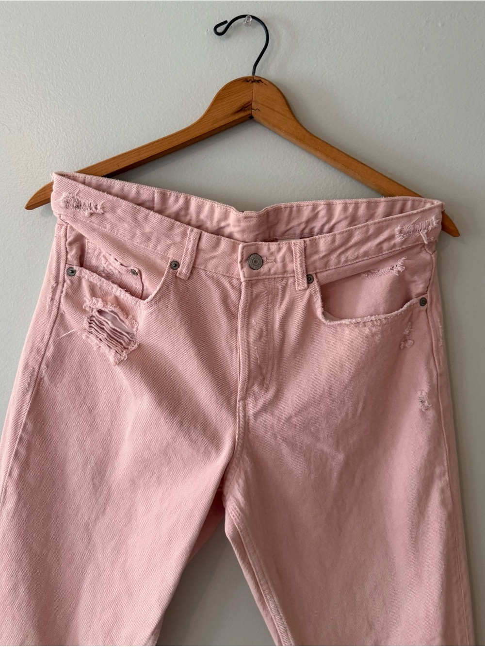 Women's Pink Distressed High-Rise Jeans